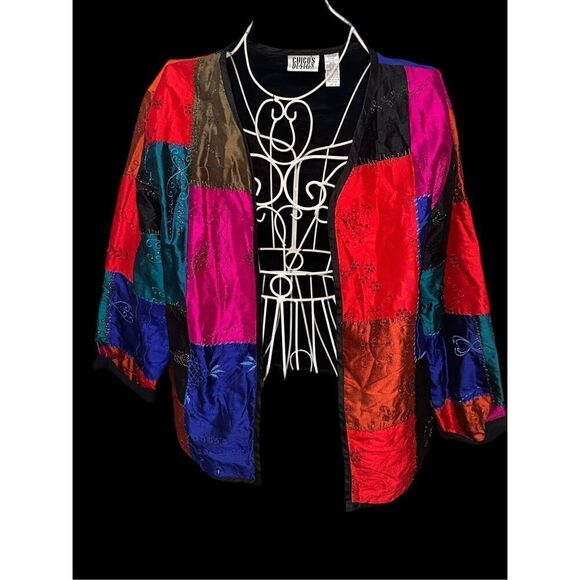 Stunning RARE VINTAGE Y2K CHICO’S DESIGN 90's 100% Silk lining with Embroidered - Picture 1 of 14